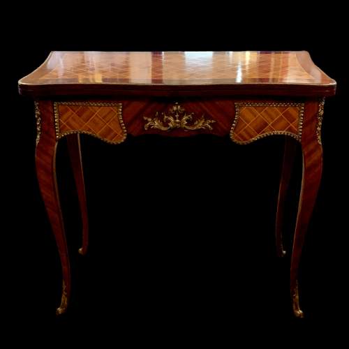 Elegant French Parquetry Foldover Card Table image-2