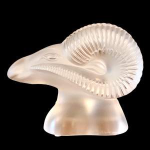 Lalique Frosted Glass Paperweight of a Rams Head