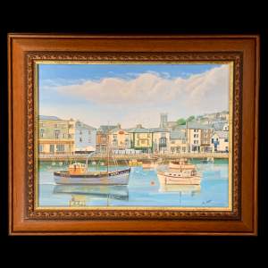 Oil on Canvas Painting of a Harbour Scene