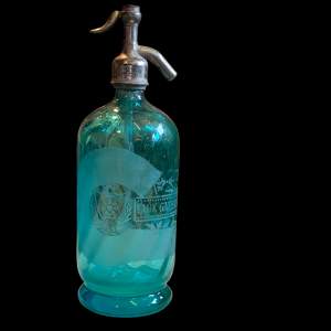 1930s Antique French Turquoise Blue Glass Soda Siphon