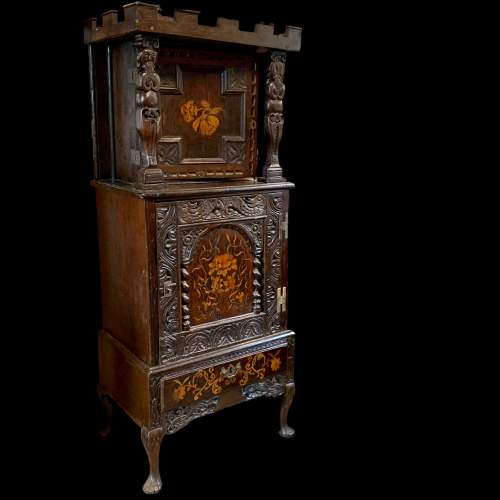 17th Century Flemish Oak Marquetry Two Tier Cupboard image-1