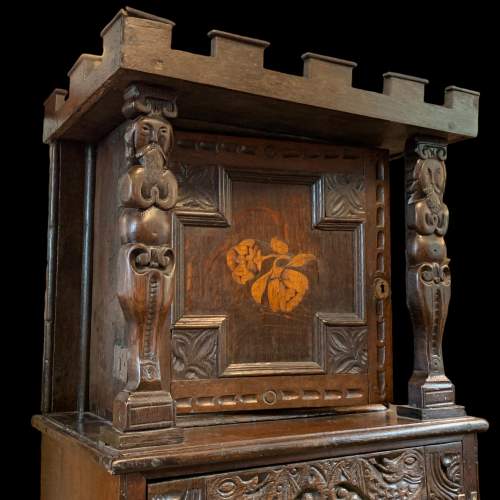 17th Century Flemish Oak Marquetry Two Tier Cupboard image-2