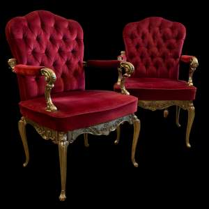 Pair of Decorative Gilded Cast Metal Framed Armchairs - Theatre