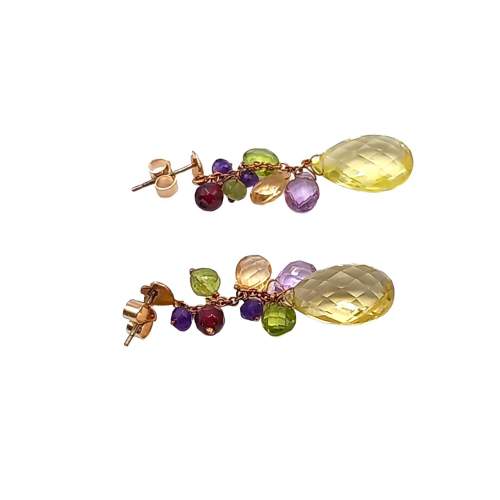 9ct Gold Vari Coloured Tourmaline Drop Earrings image-2
