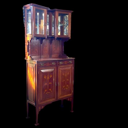 Art Nouveau Inlaid Mahogany Cupboard Display Cabinet image-1