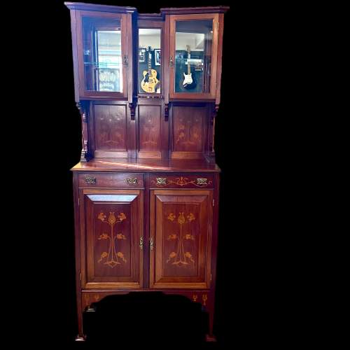 Art Nouveau Inlaid Mahogany Cupboard Display Cabinet image-4