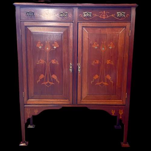 Art Nouveau Inlaid Mahogany Cupboard Display Cabinet image-3