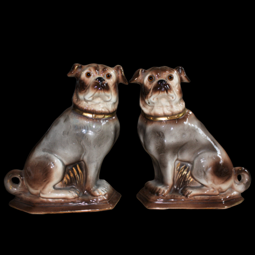 Pair of Late 19th Century Staffordshire Pug Dogs image-1