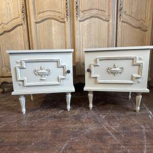 Vintage French Painted Bedside Cabinets - Pot Cupboards