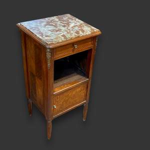 Early 20th Century Inlaid Oak Marble Top Nightstand