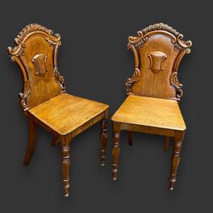 Pair of 19th Century Carved Oak Hall Chairs