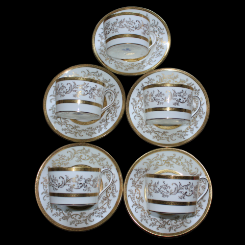 5 Coalport White & Gold Tea Cups and Saucers. Pattern 1035 image-2
