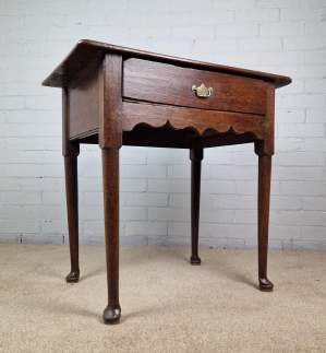 18th Century Oak Lowboy with Single Frieze Drawer and Pad Feet