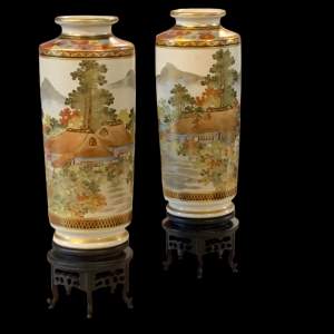 Pair of Meiji Period Satsuma Vases by Koshida