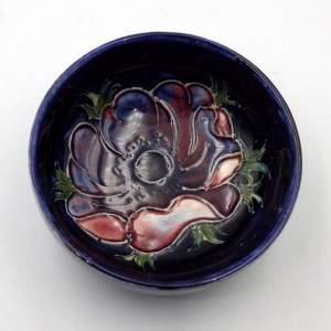Moorcroft Pottery Blue Anemone Pattern Small Footed Bowl