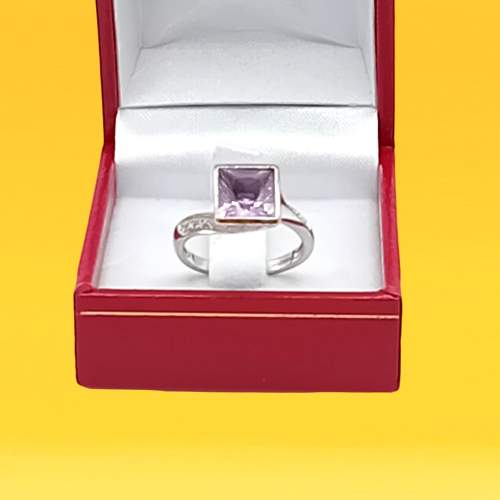 White Gold Amethyst Diamond Ring image-1