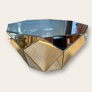 20th Century Glass Mirror Faceted Accent Table