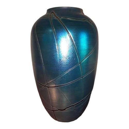 Large Blue Iridescent Glass Vase - Golver France by Alice Giraud image-1