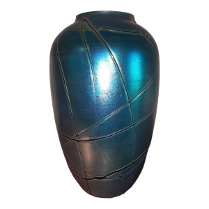 Large Blue Iridescent Glass Vase - Golver France by Alice Giraud