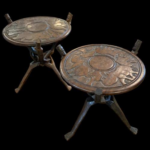 Pair of African Carved Hardwood Occasional Tables image-1