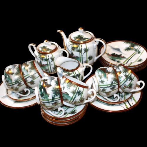 6 Place Japanese Tea Coffee Set with Gilt Decoration. 23 pieces image-1