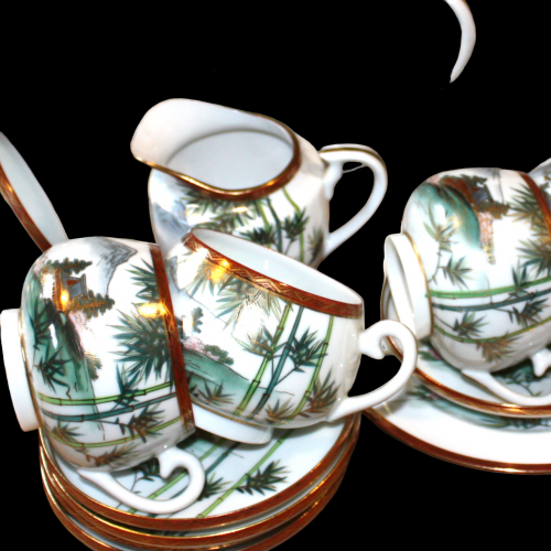 6 Place Japanese Tea Coffee Set with Gilt Decoration. 23 pieces image-4