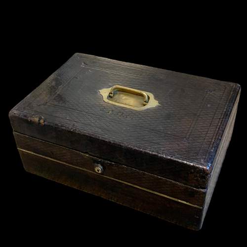 Late Victorian Olive Green Leather Campaign Writing Box image-3