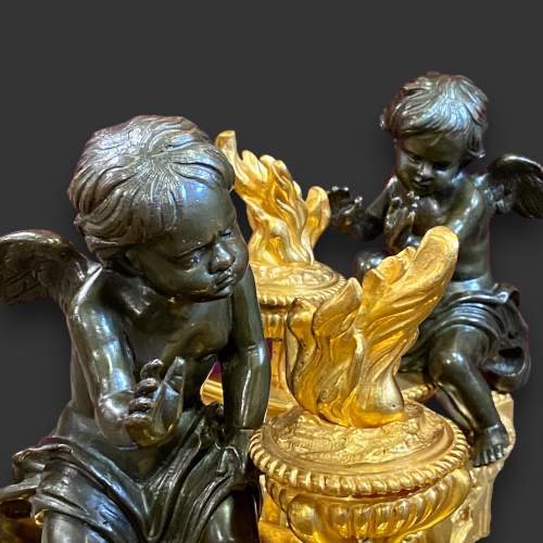 Fine Pair of Chenet with Bronze Winged Cherubs image-2