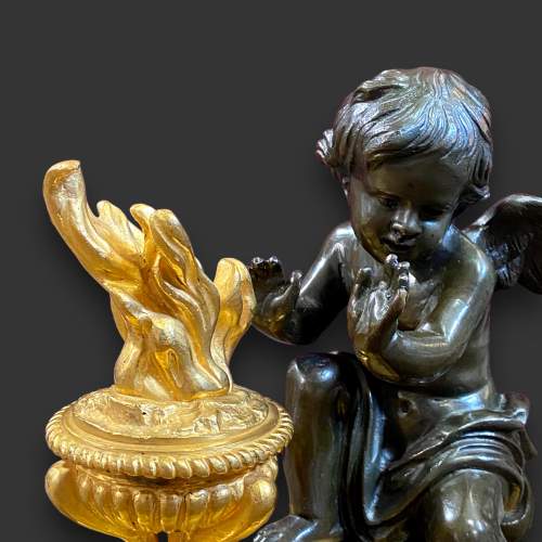 Fine Pair of Chenet with Bronze Winged Cherubs image-5