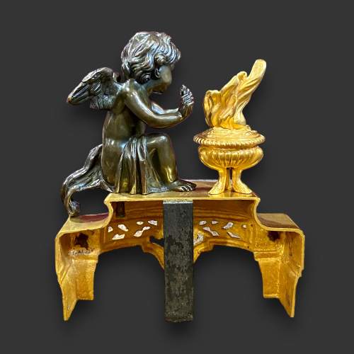 Fine Pair of Chenet with Bronze Winged Cherubs image-6