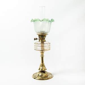 Antique Art Nouveau Brass and Glass Oil Lamp
