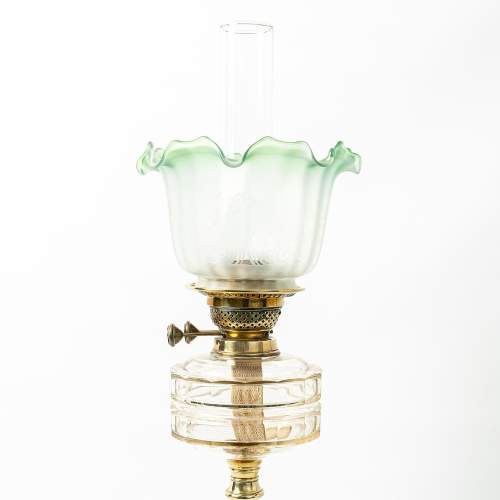 Antique Art Nouveau Brass and Glass Oil Lamp image-3