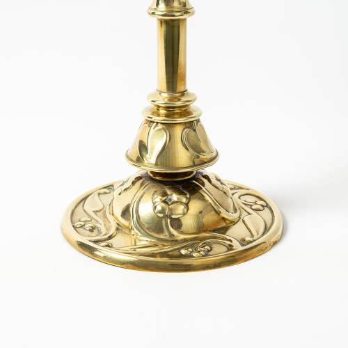 Antique Art Nouveau Brass and Glass Oil Lamp image-5