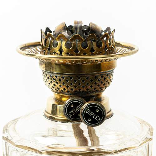 Antique Art Nouveau Brass and Glass Oil Lamp image-6