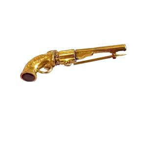 Victorian Rolled Gold Watch Key Fob Pistol Brooch