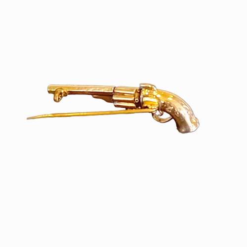 Victorian Rolled Gold Watch Key Fob Pistol Brooch image-3