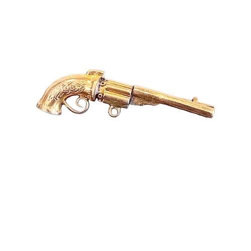 Victorian Rolled Gold Watch Key Fob Pistol Brooch image-4