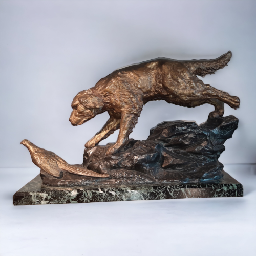 Art Deco Retriever Dog and Pheasant Sculpture by R Varnier image-2
