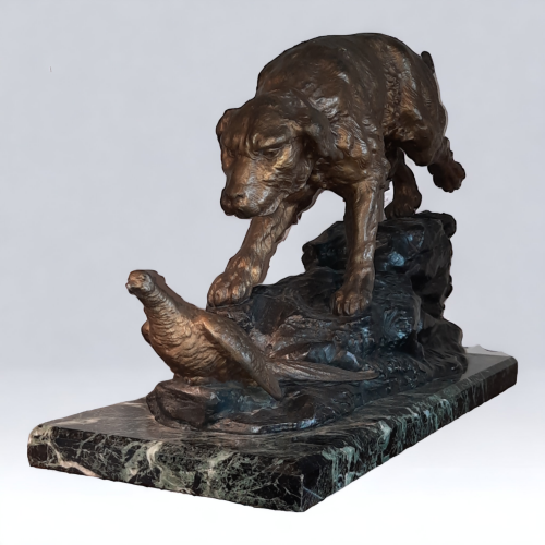 Art Deco Retriever Dog and Pheasant Sculpture by R Varnier image-3