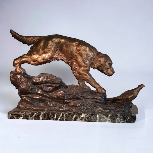 Art Deco Retriever Dog and Pheasant Sculpture by R Varnier image-4