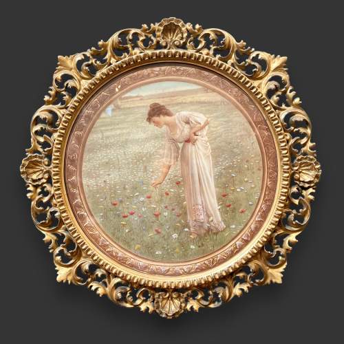 Italian Florentine Giltwood Framed Print of a Woman among Flowers image-1
