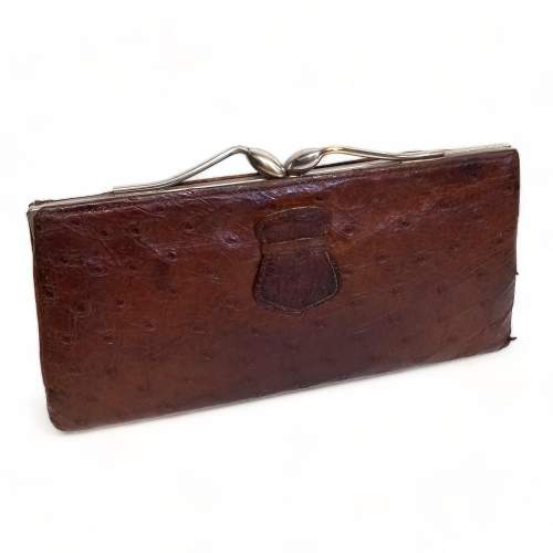 Vintage Art Deco Ostrich Leather Clutch Bag Purse image-1