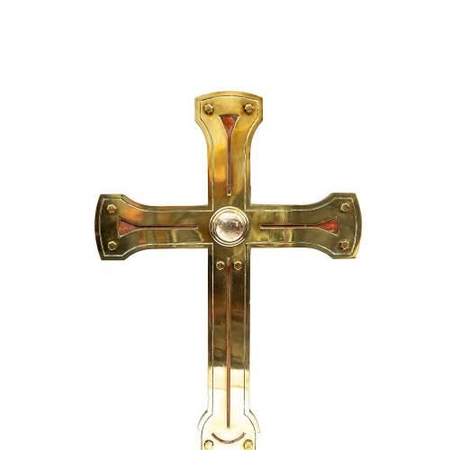 An Arts and Crafts Period Large Brass Ecclesiastical Cross image-3