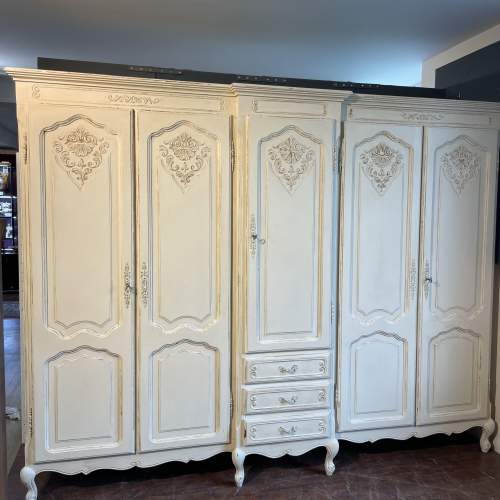 Vintage French Painted Flat Top Five Door Ornate Armoire image-2