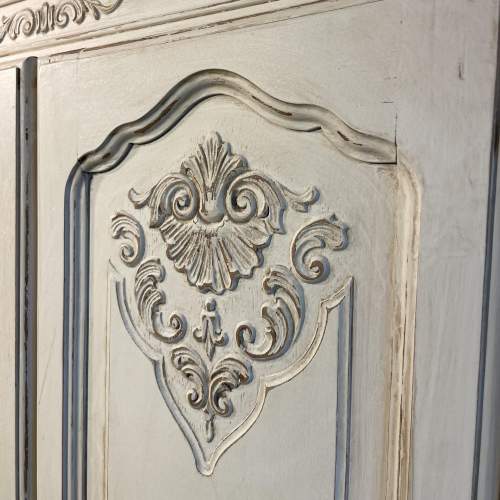 Vintage French Painted Flat Top Five Door Ornate Armoire image-5