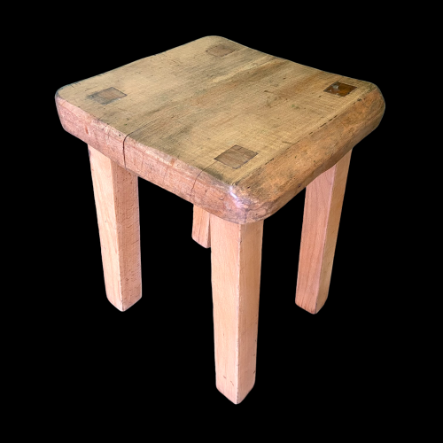 Vintage Small Oak Bespoke Made Stool by Clive Cowell image-1