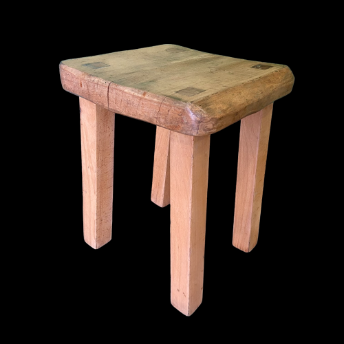 Vintage Small Oak Bespoke Made Stool by Clive Cowell image-4