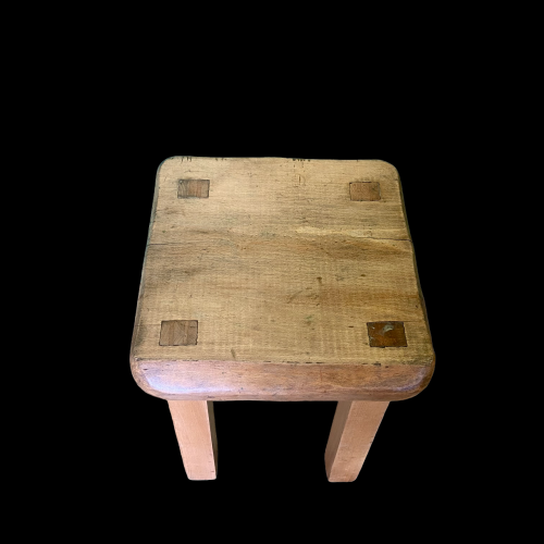 Vintage Small Oak Bespoke Made Stool by Clive Cowell image-5