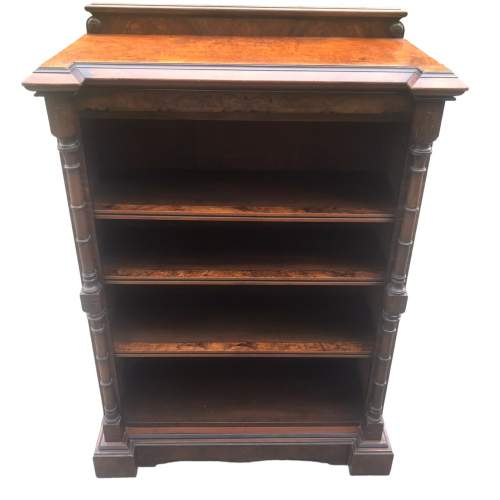 Good Quality Antique Victorian Burr Walnut Open Bookcase image-1