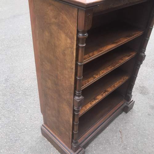 Good Quality Antique Victorian Burr Walnut Open Bookcase image-6